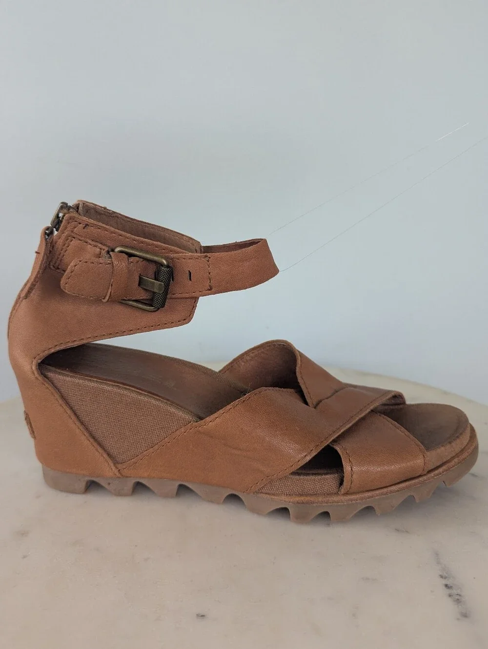 Sorel Women's Joanie Brown Leather Wedge Sandals